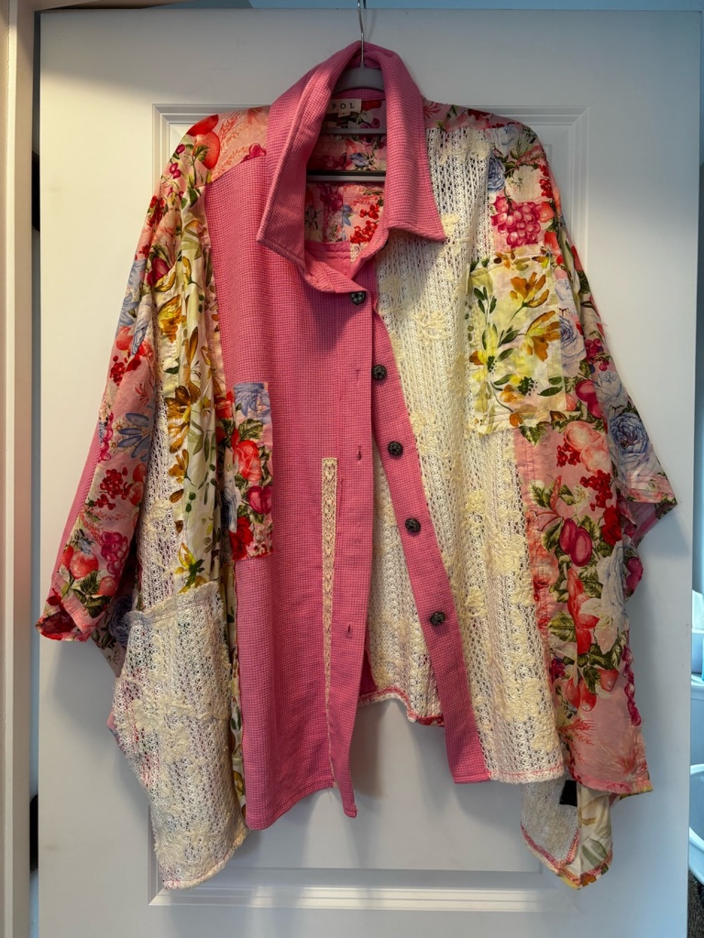 Boho Floral Patchwork Pink Button-Front Women’s Top